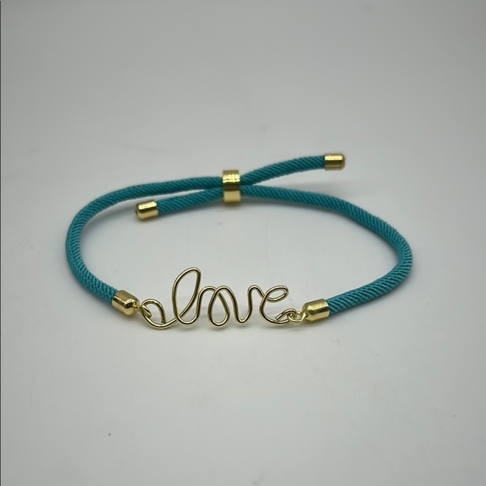 “Love” Charm Adjustable Teal Rope Bracelet – Handmade, Minimalist Style NWT - Picture 2 of 5